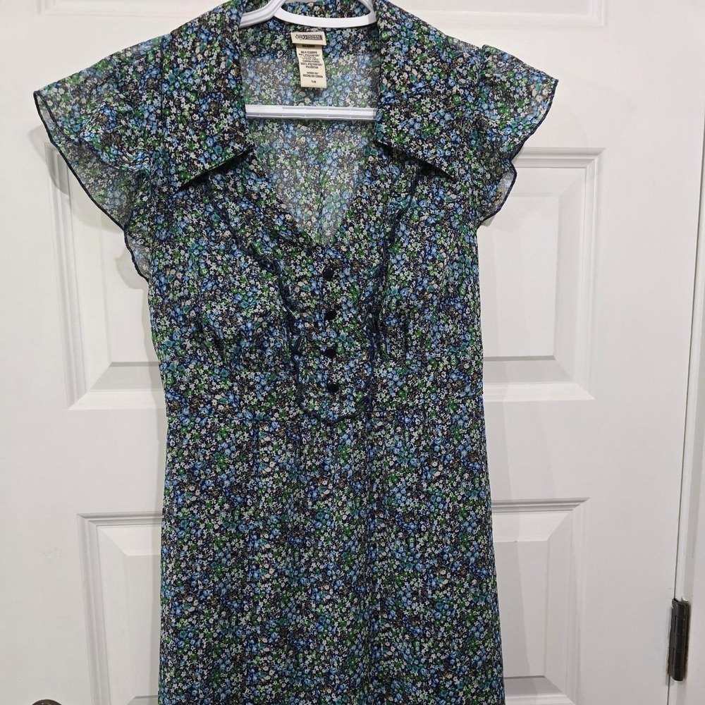 Route 66 Blue/ Green Floral dress with Ruffle collar Sz 7/8
